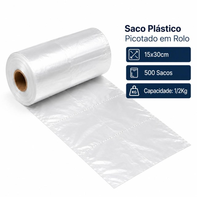 Saco Plástico Picotado em Rolo - 15x30cm - 500 Sacos - Capacidade: 1/2Kg na Sulink