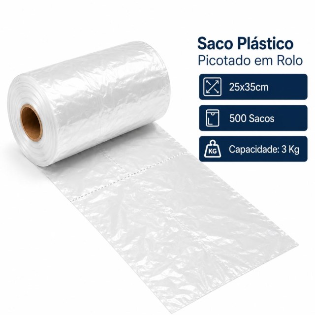 Saco Plástico Picotado em Rolo - 25x35cm - 500 Sacos - Capacidade: 3 Kg na Sulink