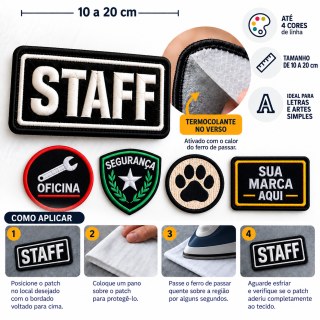 Patch Bordado Personalizado Simples de 10 a 20 cm – Até 4 Cores em Ateliê Sulink