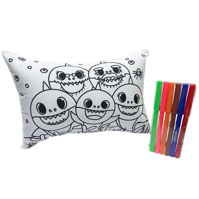 Almofada Colorir Criancas Pinta Lava + Canetinha | Baby Shark